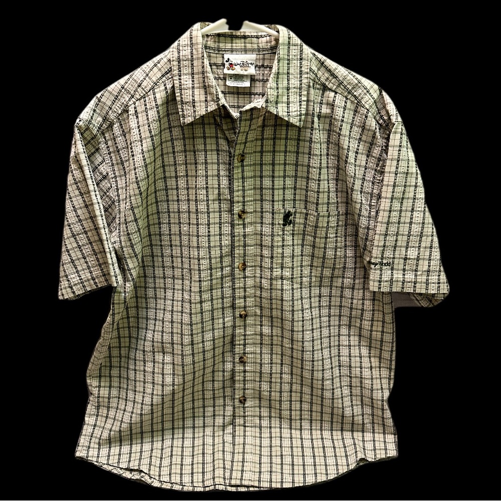 Disney Men's Black and White Checkered Button Down Shirt M